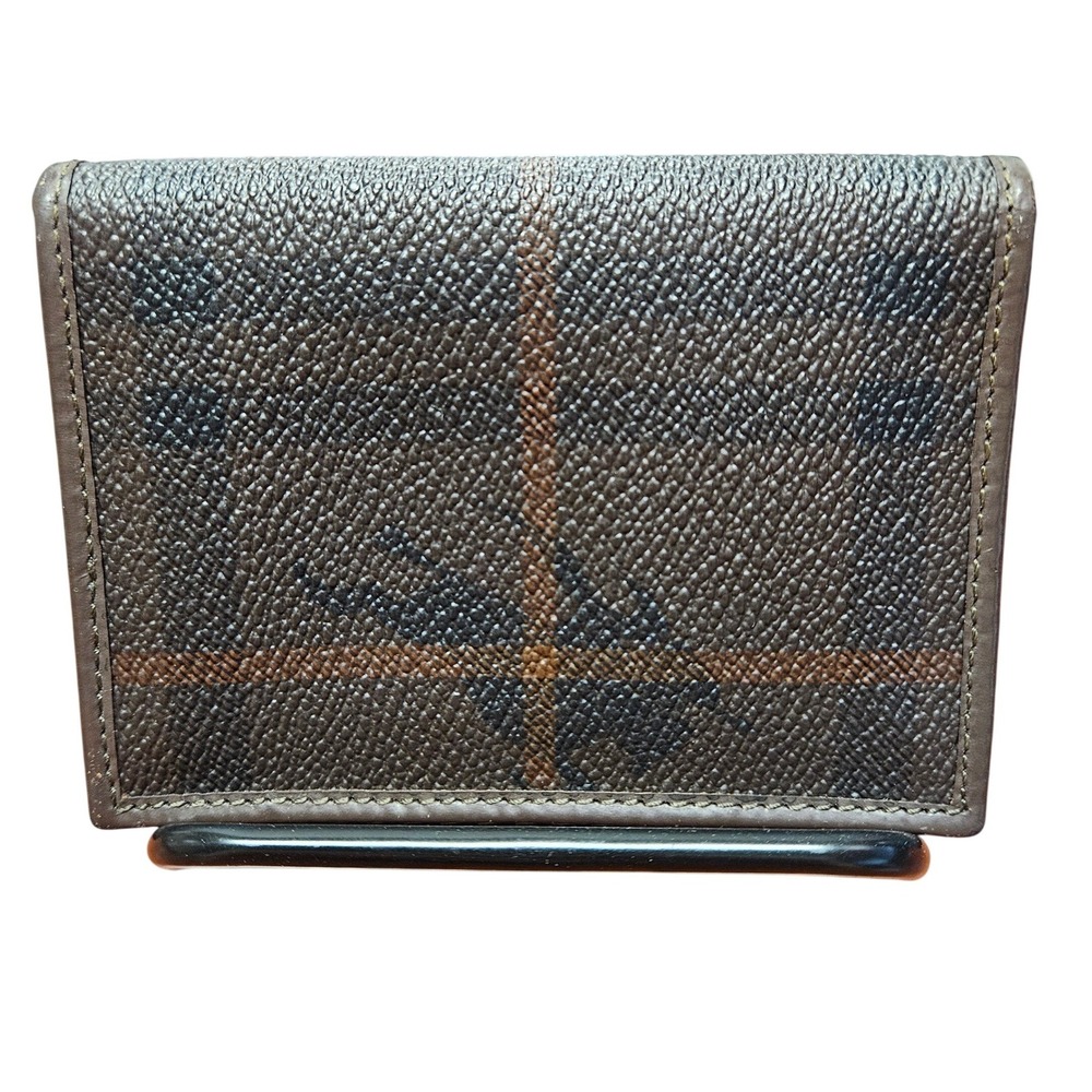 Auth Burberry Haymarket Check Card Holder Black Leather Slim Italy Shadow Horse - Picture 2 of 13
